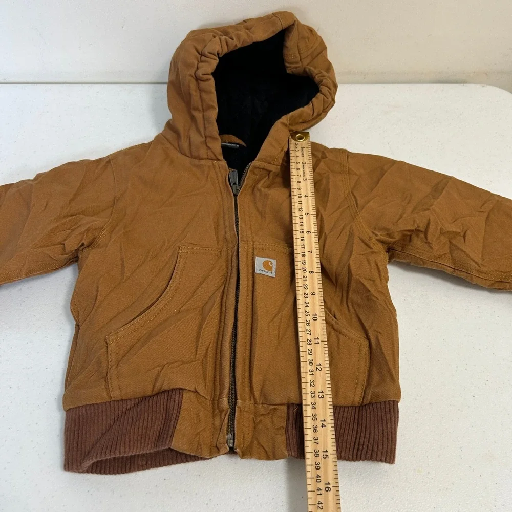 Carhartt Toddler 2T Brown Cotton Duck Quilted Flannel Lined Active Jacket Hooded